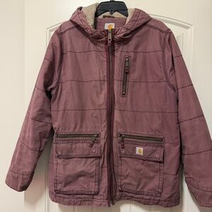 Carhartt distressed Maroon or light purple  Hooded  Jacket.